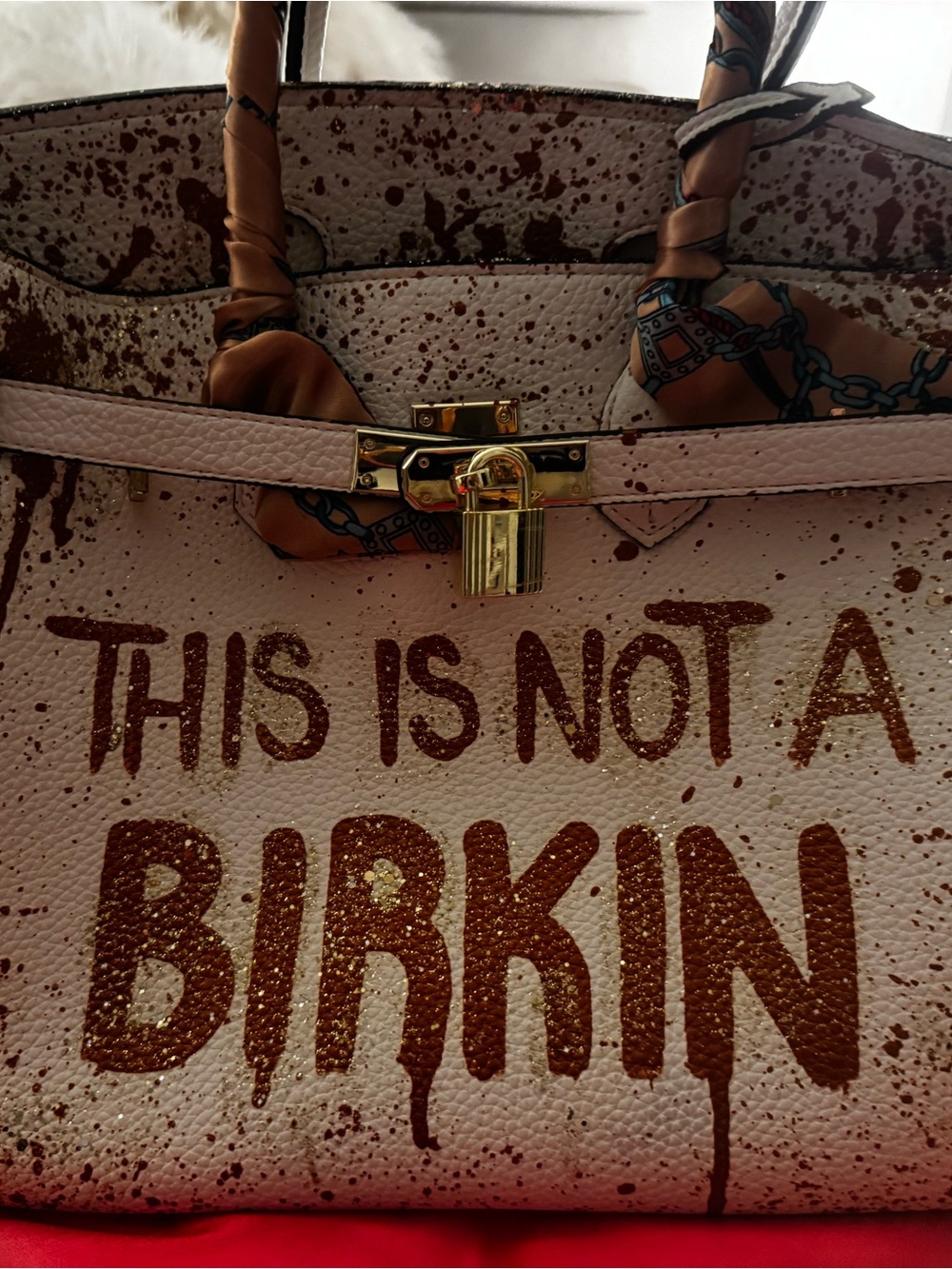 LIMITED EDITION Anca Bordiu White & Tan 'This Is Not A Birkin' Statement Satchel - Picture 2 of 7